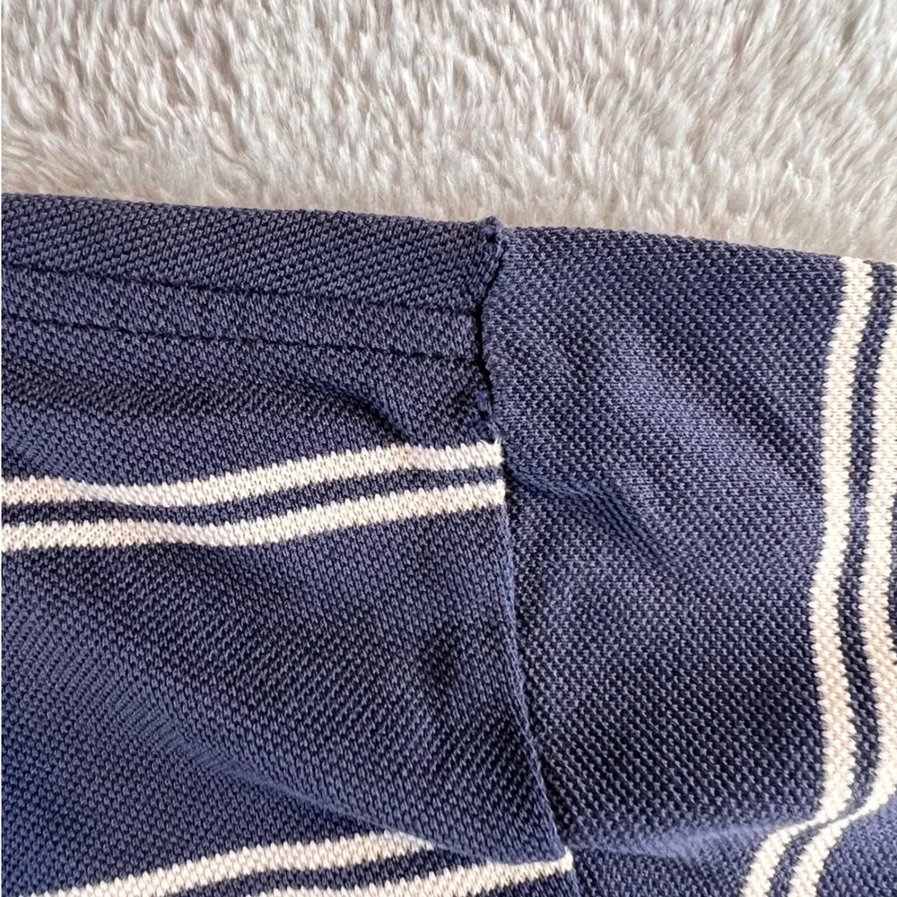 Polo Ralph Lauren Pima Cotton Striped Polo Shirt Navy Blue White Mens L